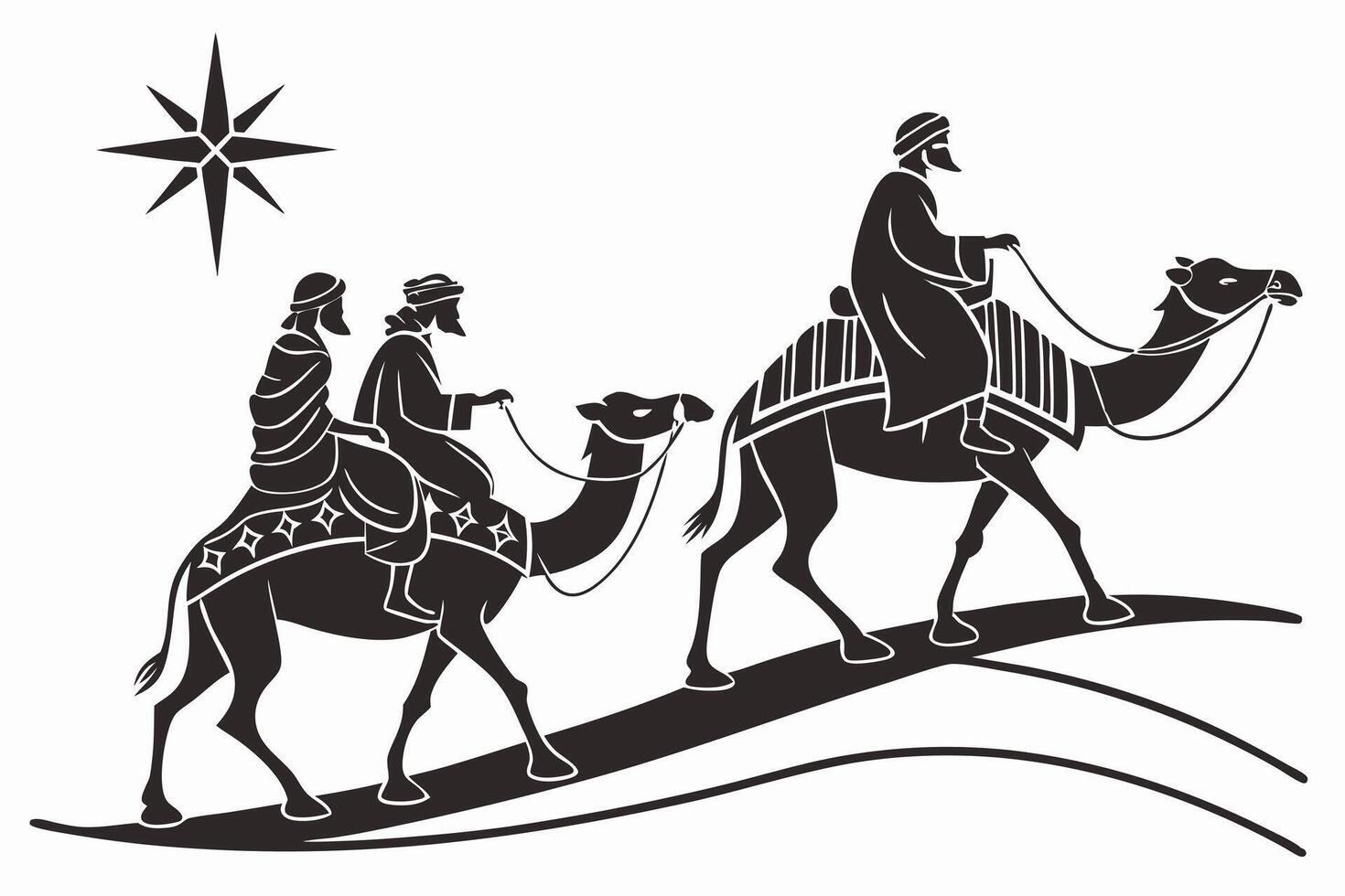 Three Wise Men Following Star Silhouette vector