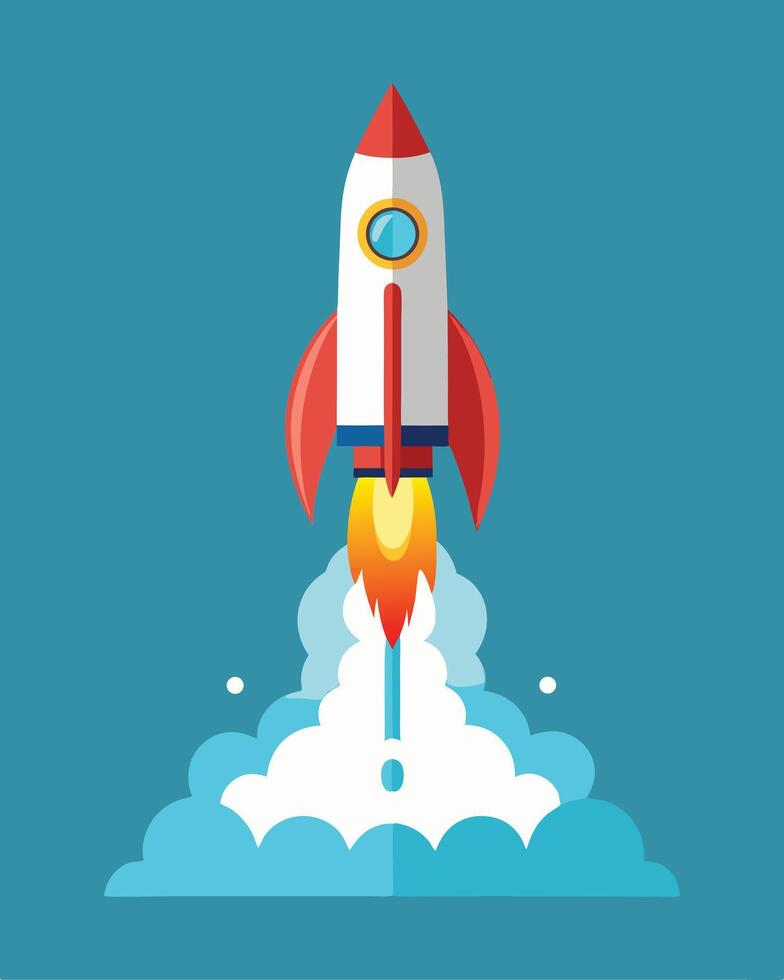 Cartoon Rocket Launching Into Space Concept vector