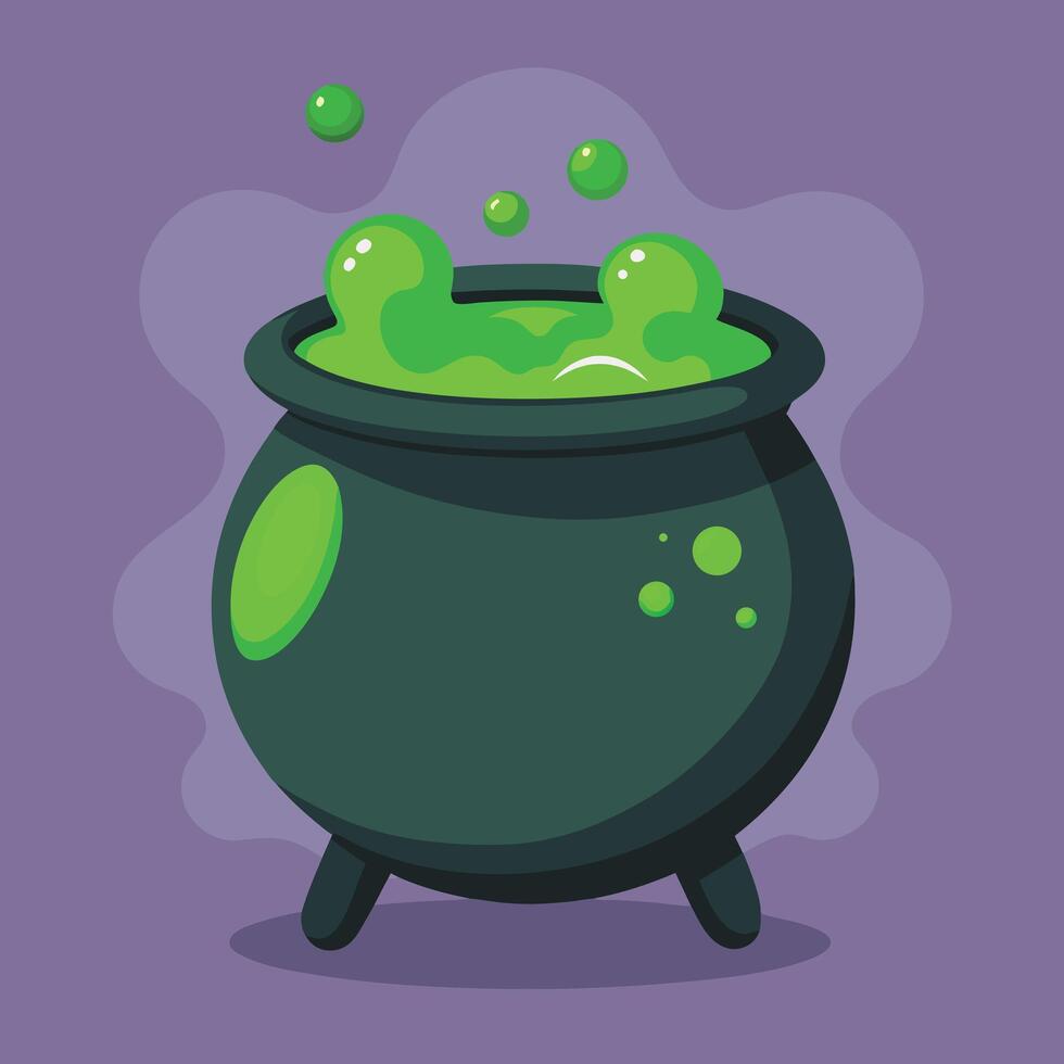 Cartoon Cauldron With Green Potion Bubbling vector