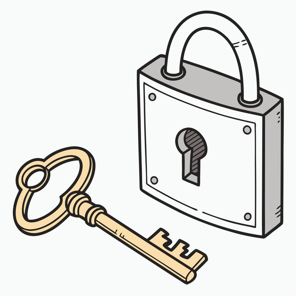 Cartoon Illustration Of Key And Padlock vector