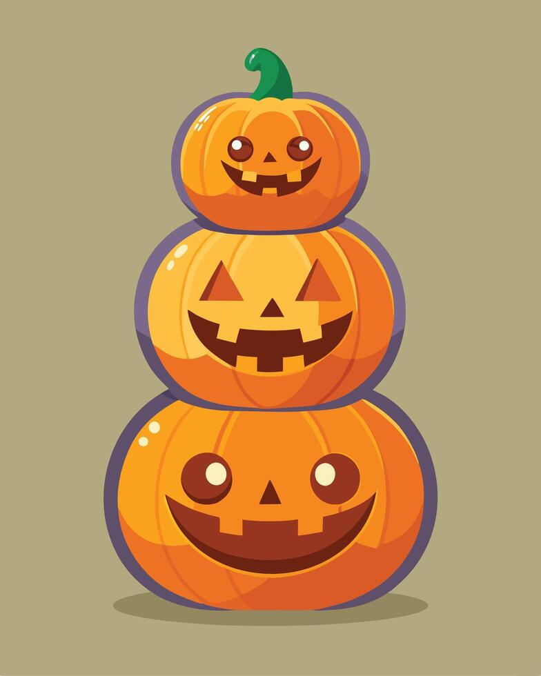 Stacked Carved Pumpkins Halloween Cartoon Style vector