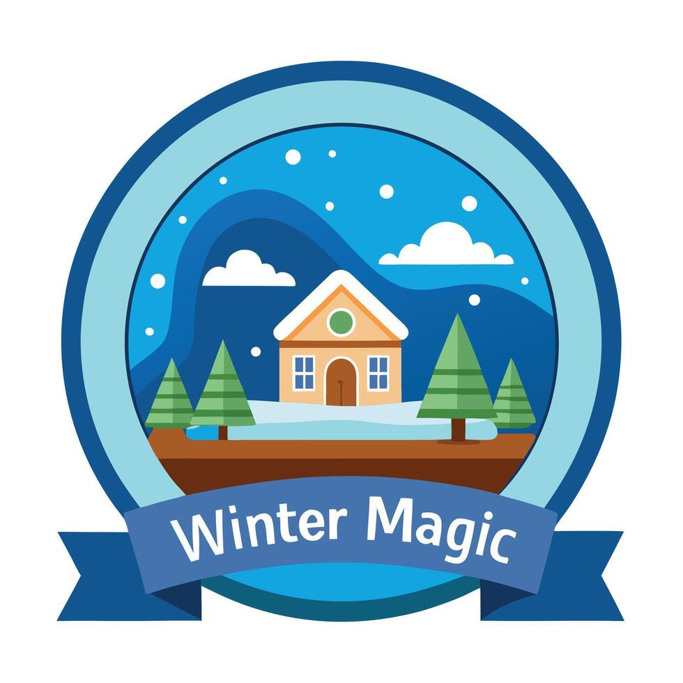 Winter House Scene In Circular Badge vector