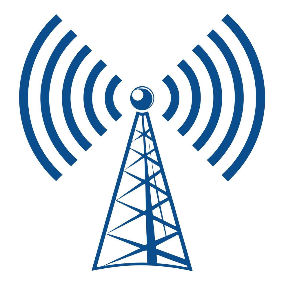 Blue Transmission Tower Icon With Radio Waves vector