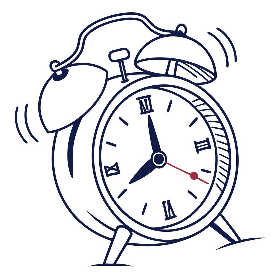 Ringing Retro Alarm Clock Doodle Illustration vector