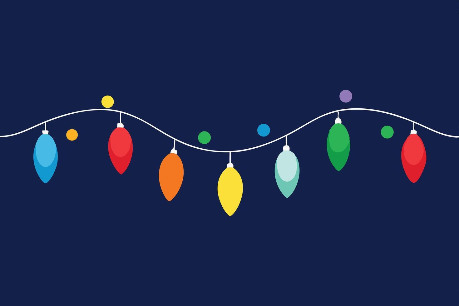Festive Colorful Christmas Lights On Dark Blue vector