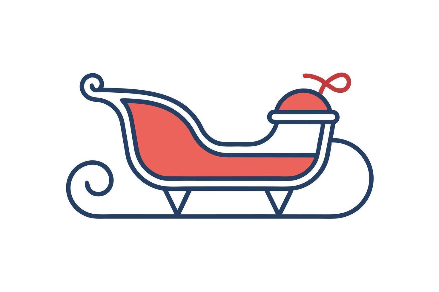 Santa Sleigh Minimalist Outline Red Blue Holiday vector