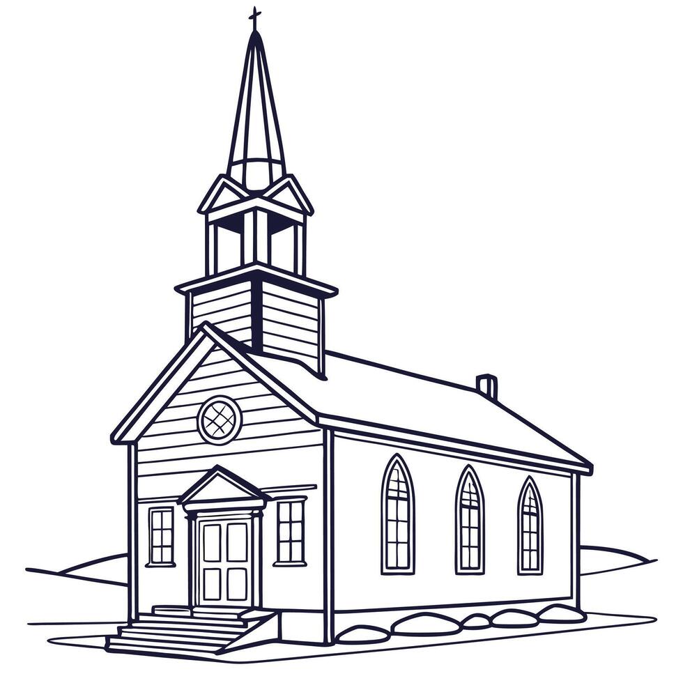 Outlined Drawing Of A Country Church Building vector