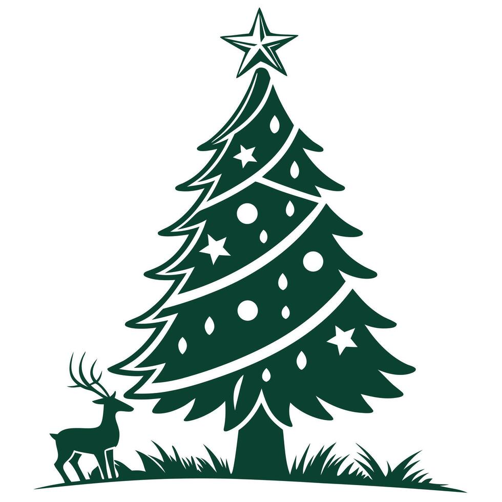 Christmas Tree With Deer Silhouette vector