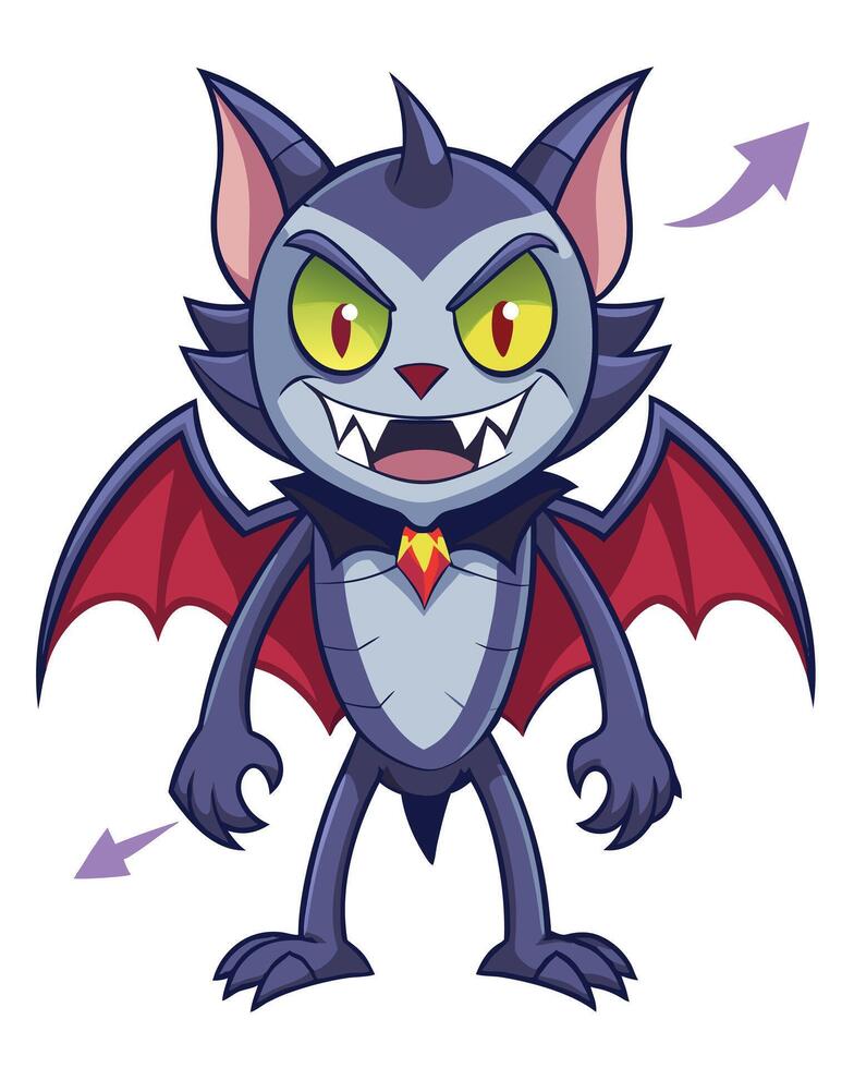 Cartoonish Bat Character With Pointing Arrows vector