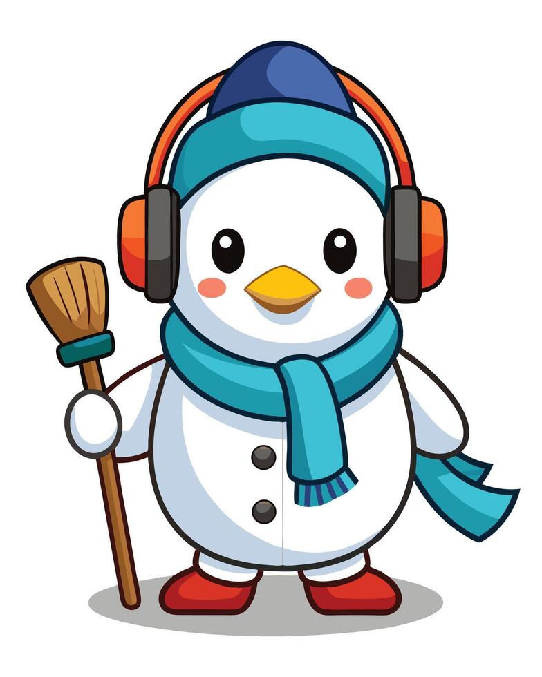 Cute Snowman Cartoon Character With Headphones vector
