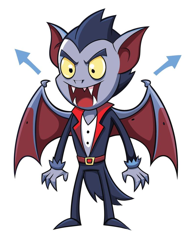 Cartoon Vampire With Wings Outstretched Gesture vector