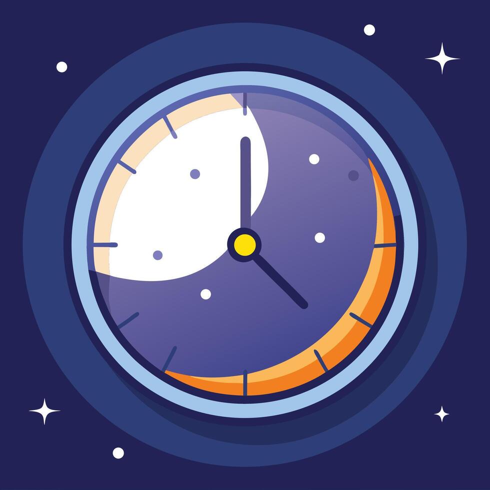 Midnight Clock With Stars In Blue Tones vector