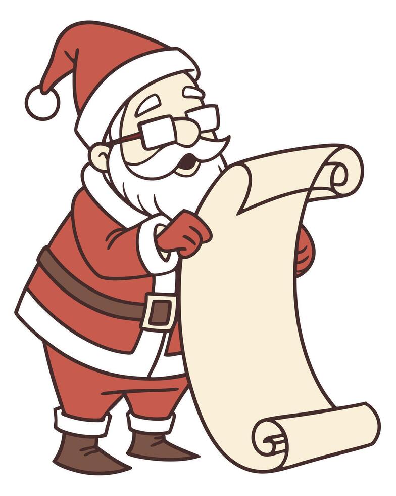 Cartoon Santa Claus Reads A Long List vector