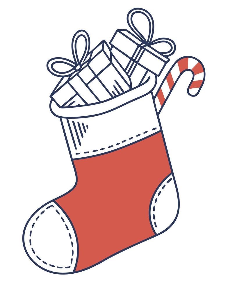 Christmas Stocking With Presents And Candy Cane vector