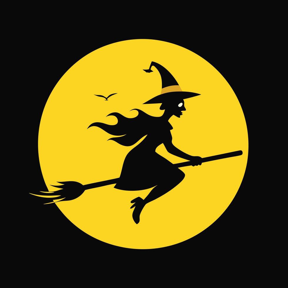 Witch Flying On Broom In Moonlight vector