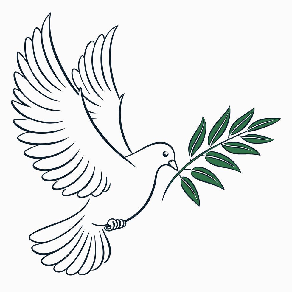Dove With Olive Branch Line Art Design vector