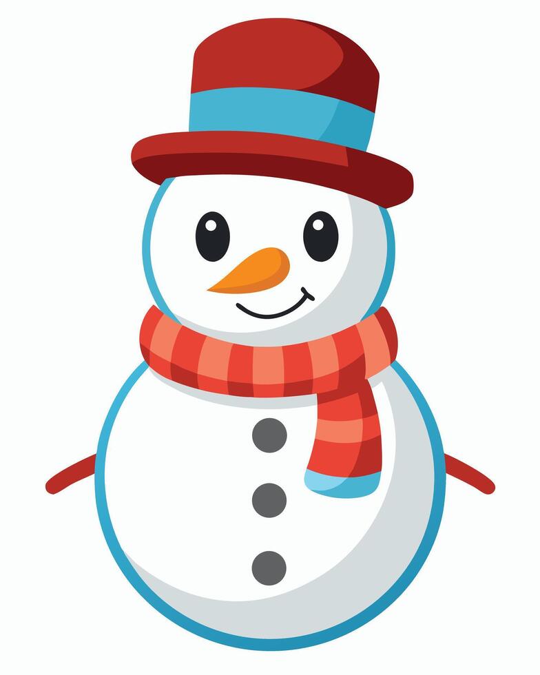 Cheerful Cartoon Snowman With Hat And Scarf vector