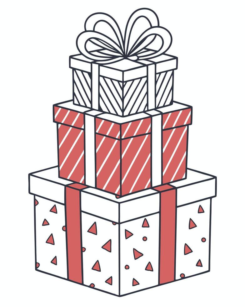 Stacked Christmas Gift Boxes With Ribbons And Bows vector