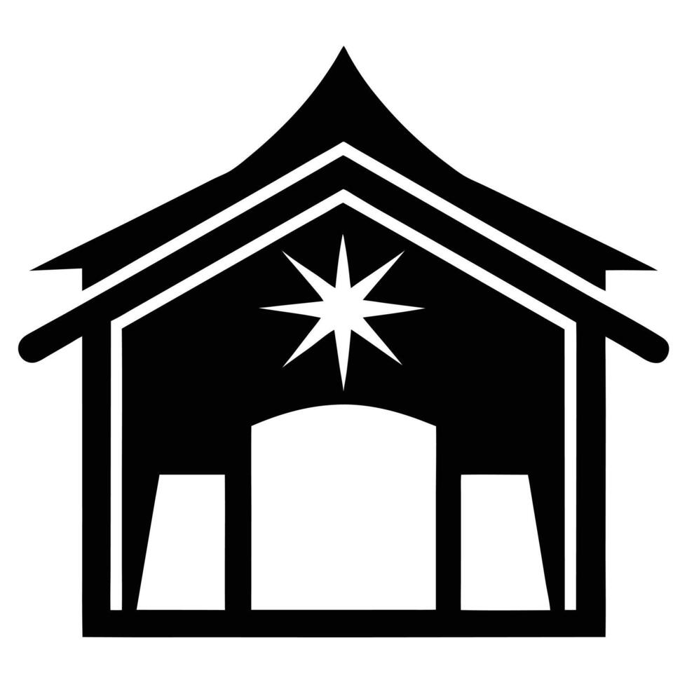 Silhouette Nativity Scene Stable With Star vector