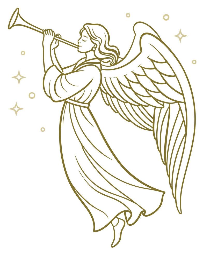 Angel With Trumpet Illustration Golden Outline Style vector