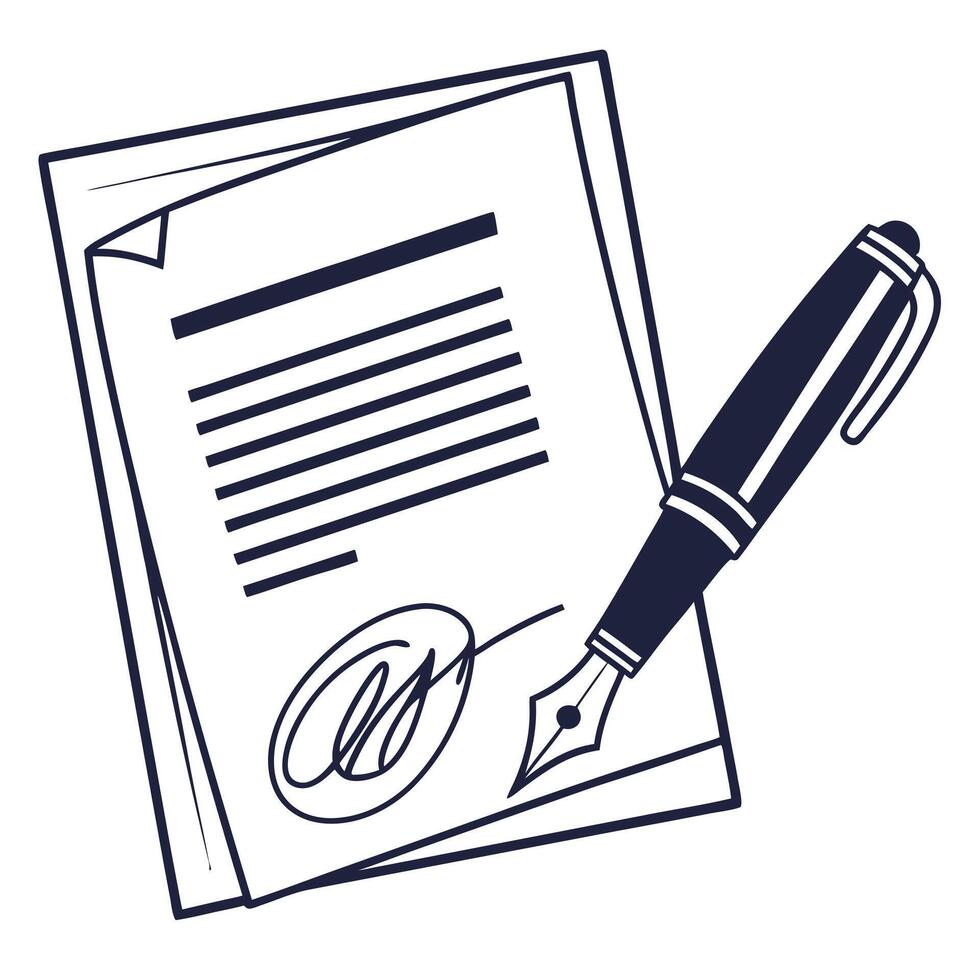 Contract Signature With Pen Line Art vector