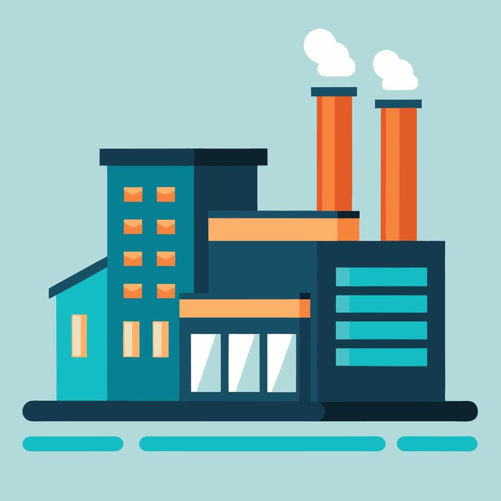 Cartoon Style Factory Building With Smokestacks vector