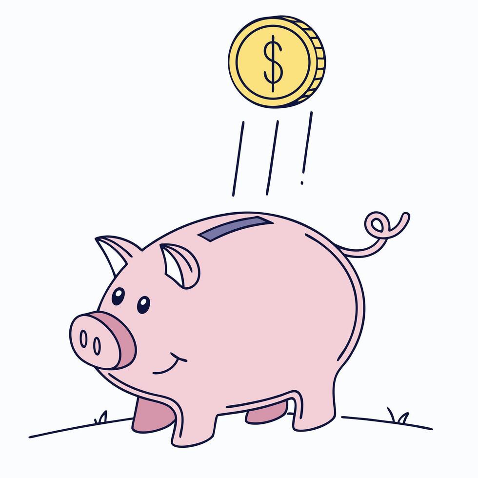 Piggy Bank With Coin Cartoon Illustration vector
