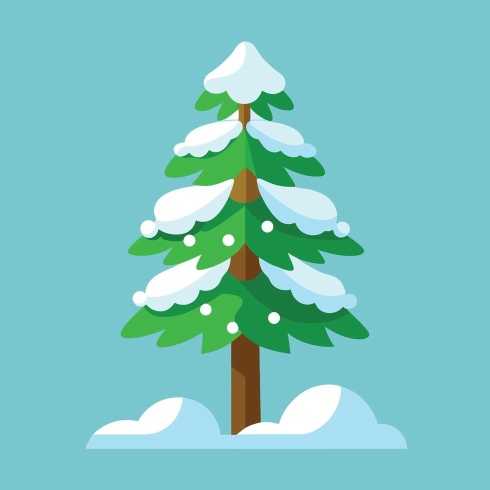 Minimalist Winter Tree With Snow On Blue vector