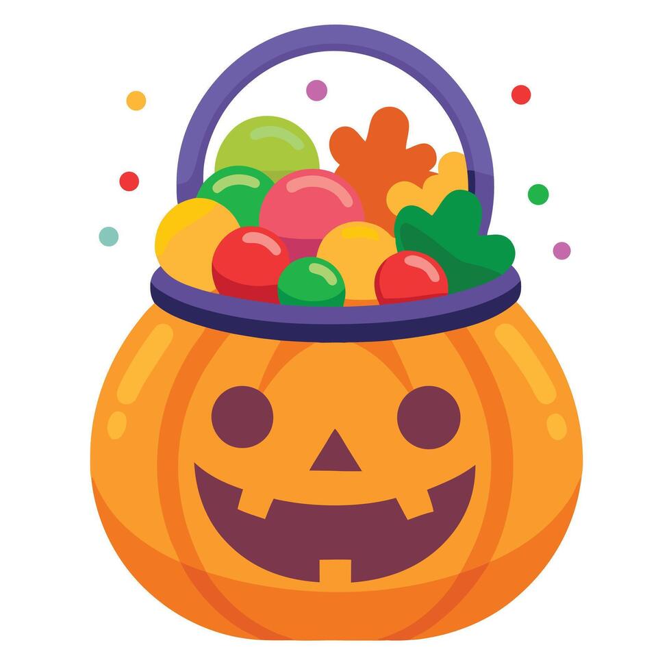 Pumpkin Bucket Full Of Halloween Candies vector