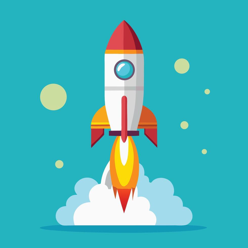 Rocket Launching In Flat Design Style vector