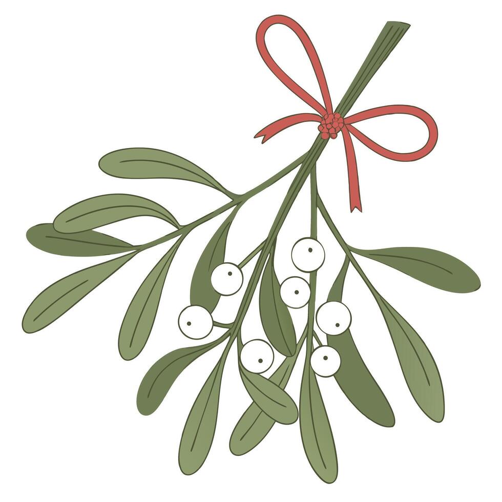 Mistletoe Branch With Ribbon Christmas Decoration vector