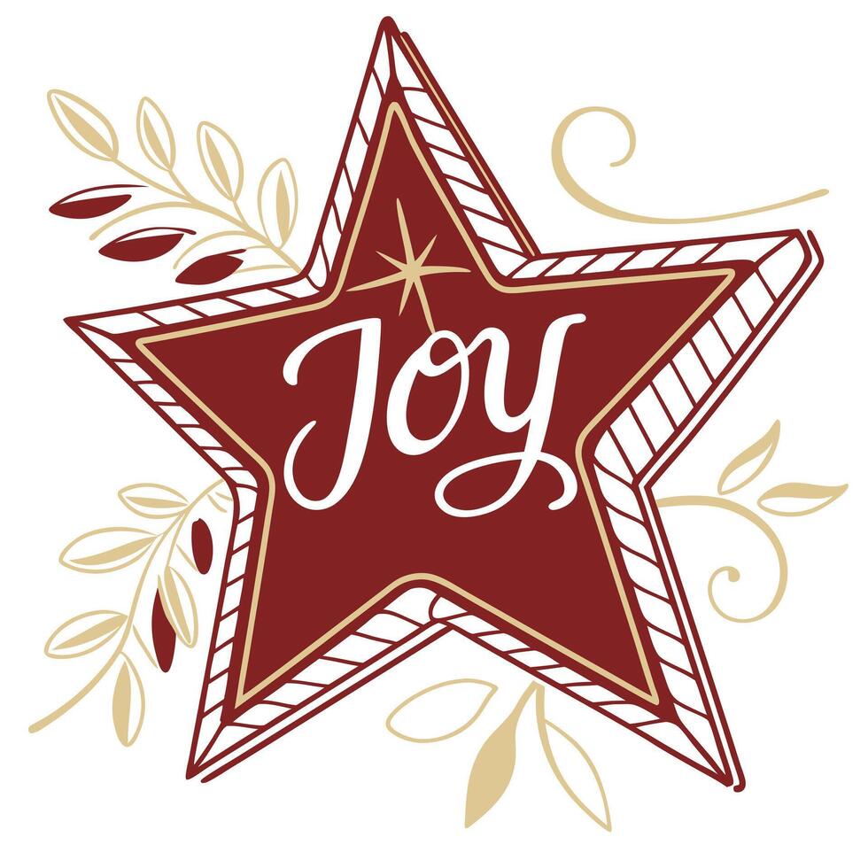 Christmas Joy Red Star With Leaves vector