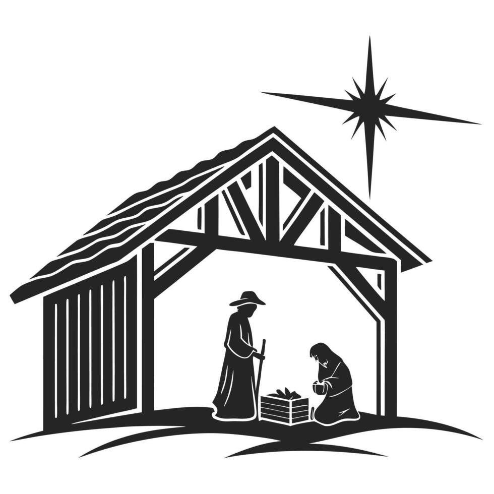 Nativity Scene Silhouette With Bethlehem Star vector