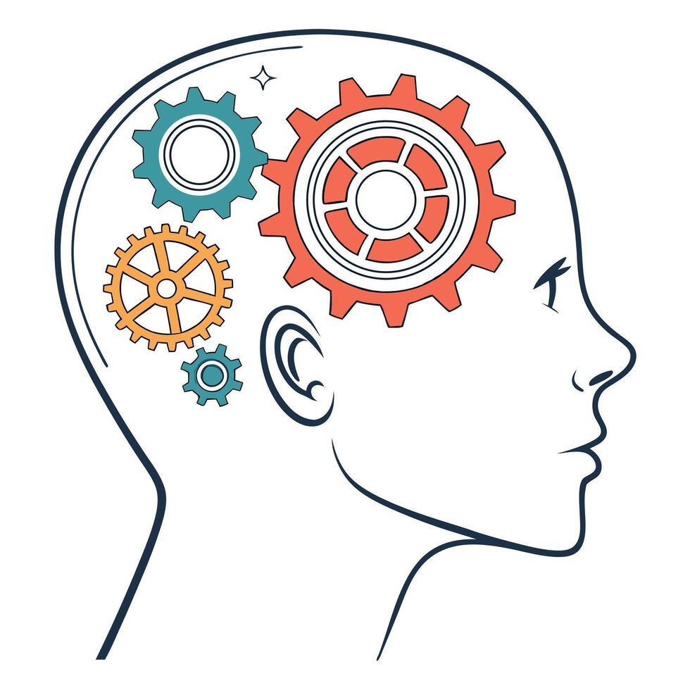 Gears In Mind Representing Thought Process vector