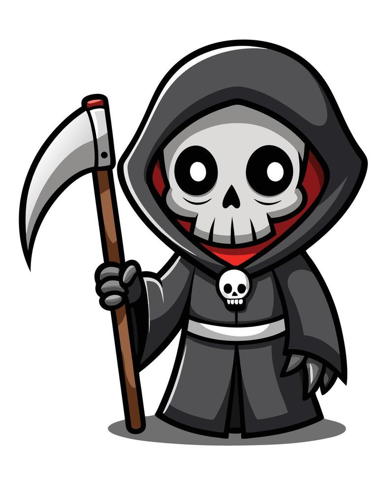 Cute Grim Reaper Cartoon Character Design vector