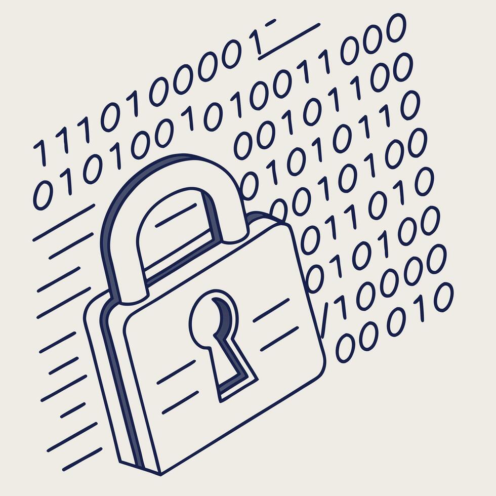 Digital Security Lock And Binary Code Concept vector