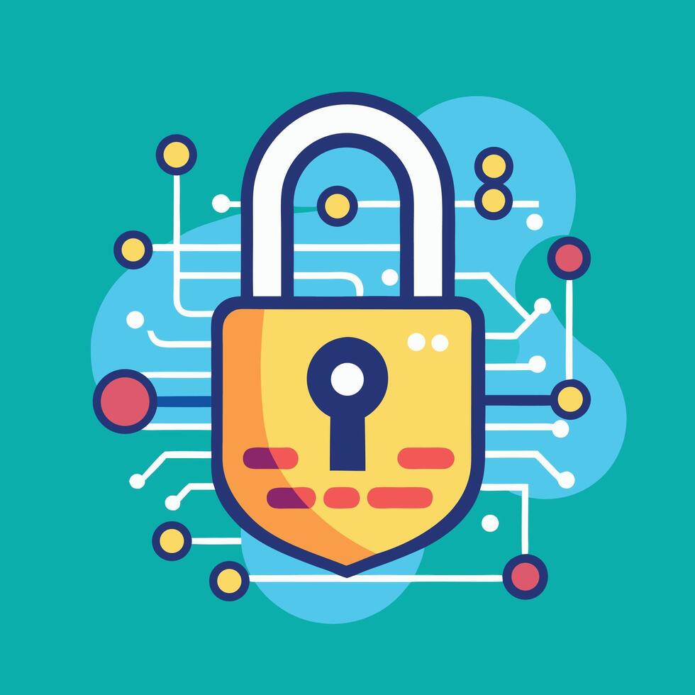 Digital Lock Data Protection Cybersecurity Illustration vector