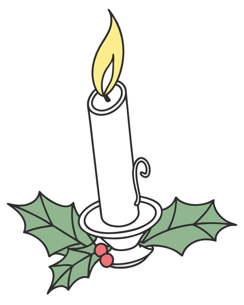 Christmas Candle With Holly Berries vector
