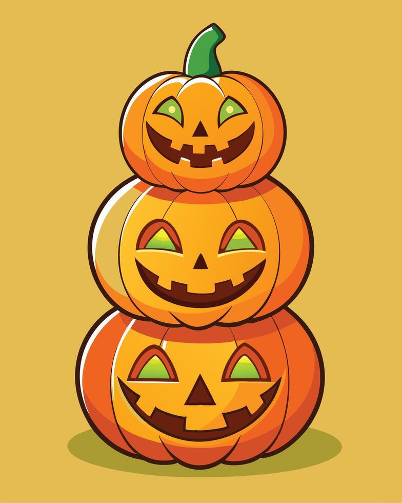 Stacked Jack O Lanterns Halloween Illustration vector