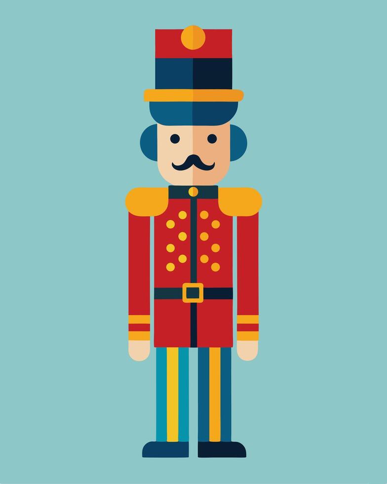Minimalist Nutcracker Soldier Isolated On Light Blue vector