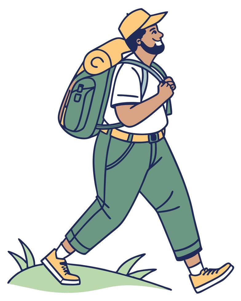 Happy Hiker Trekking With Backpack Illustration vector