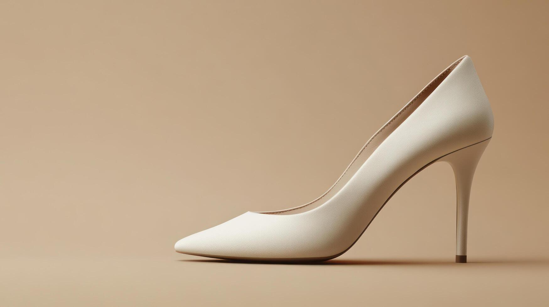 A cream high heel shoe on a beige background photo