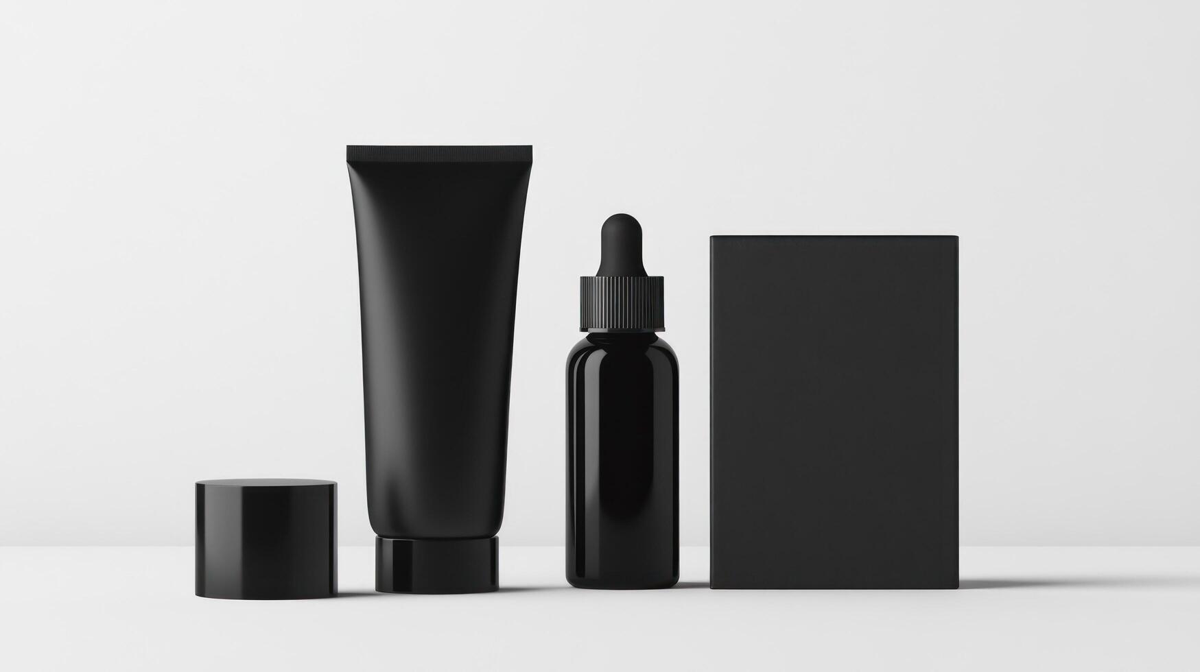 Black cosmetic packaging mockup on white background photo