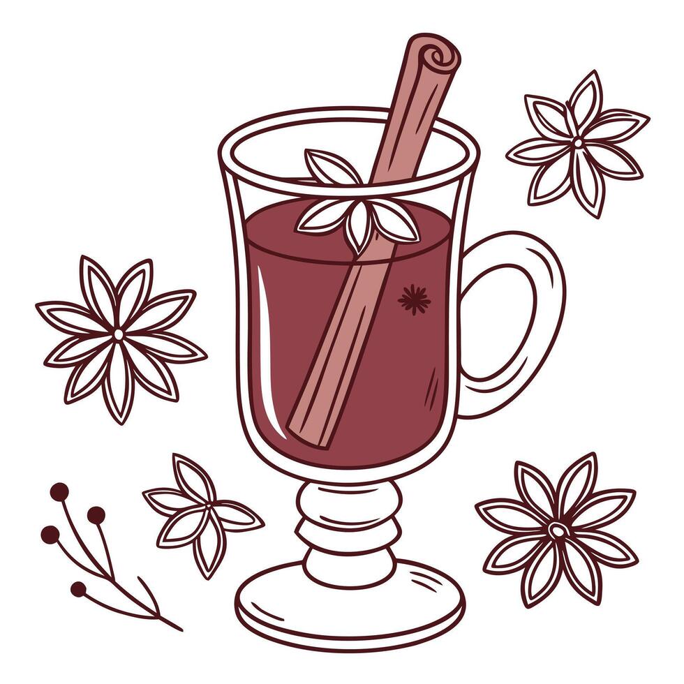 Mulled Wine With Cinnamon And Star Anise vector