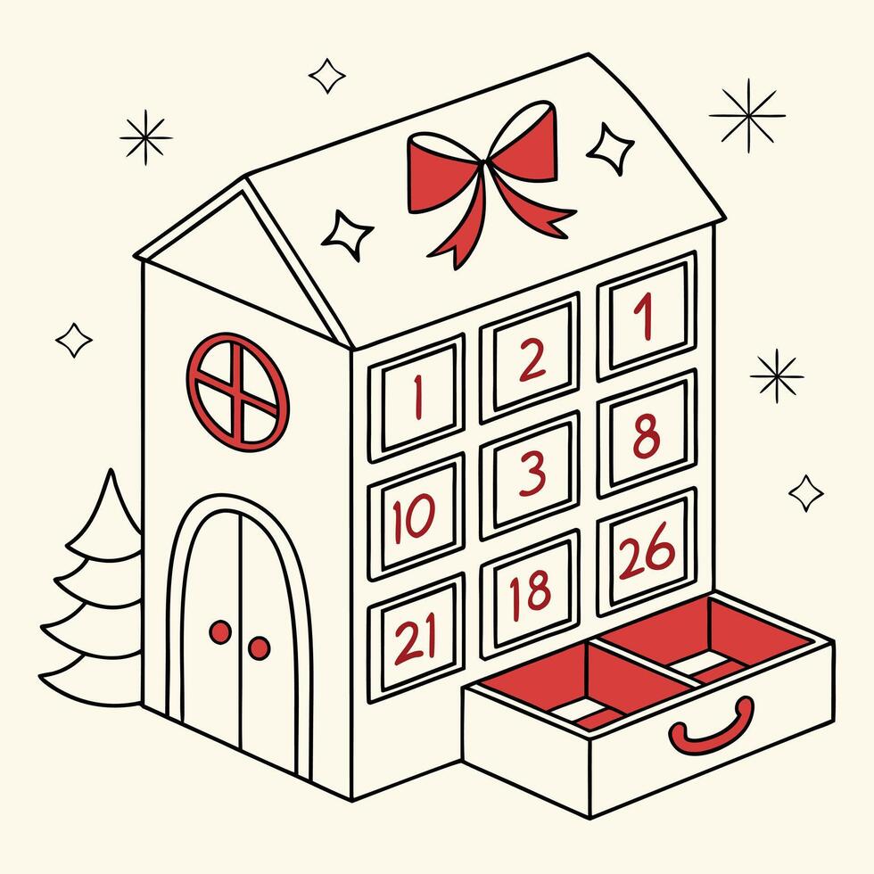 Hand Drawn Advent Calendar House Illustration vector