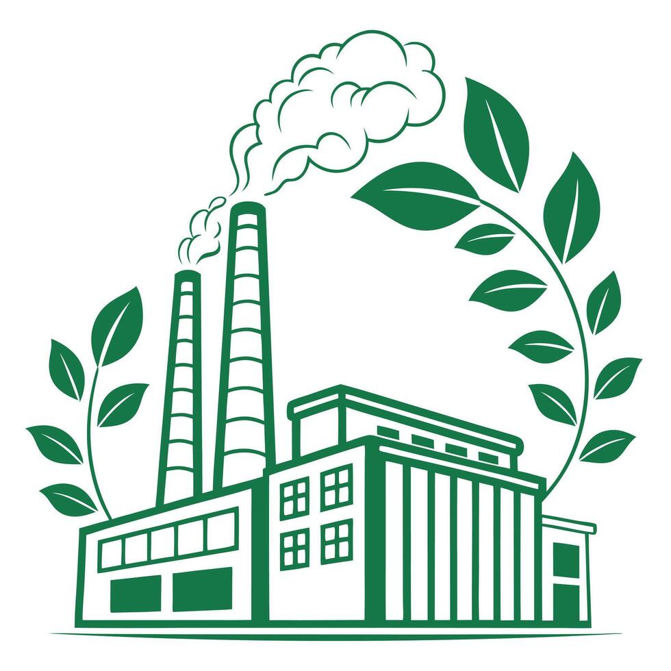 Green Factory With Leaves Sustainability Concept vector