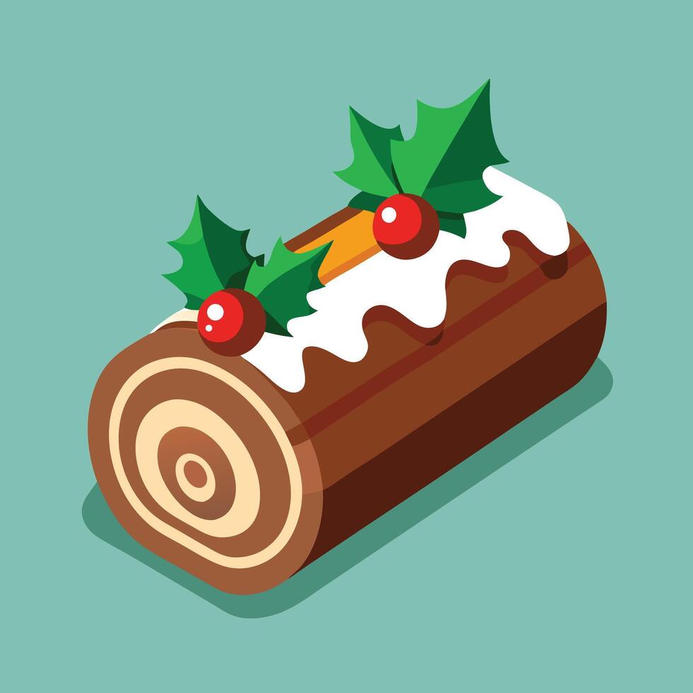 Stylized Christmas Yule Log Cake Illustration vector