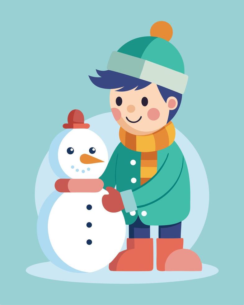 Boy Making Snowman Illustration Winter Scene vector