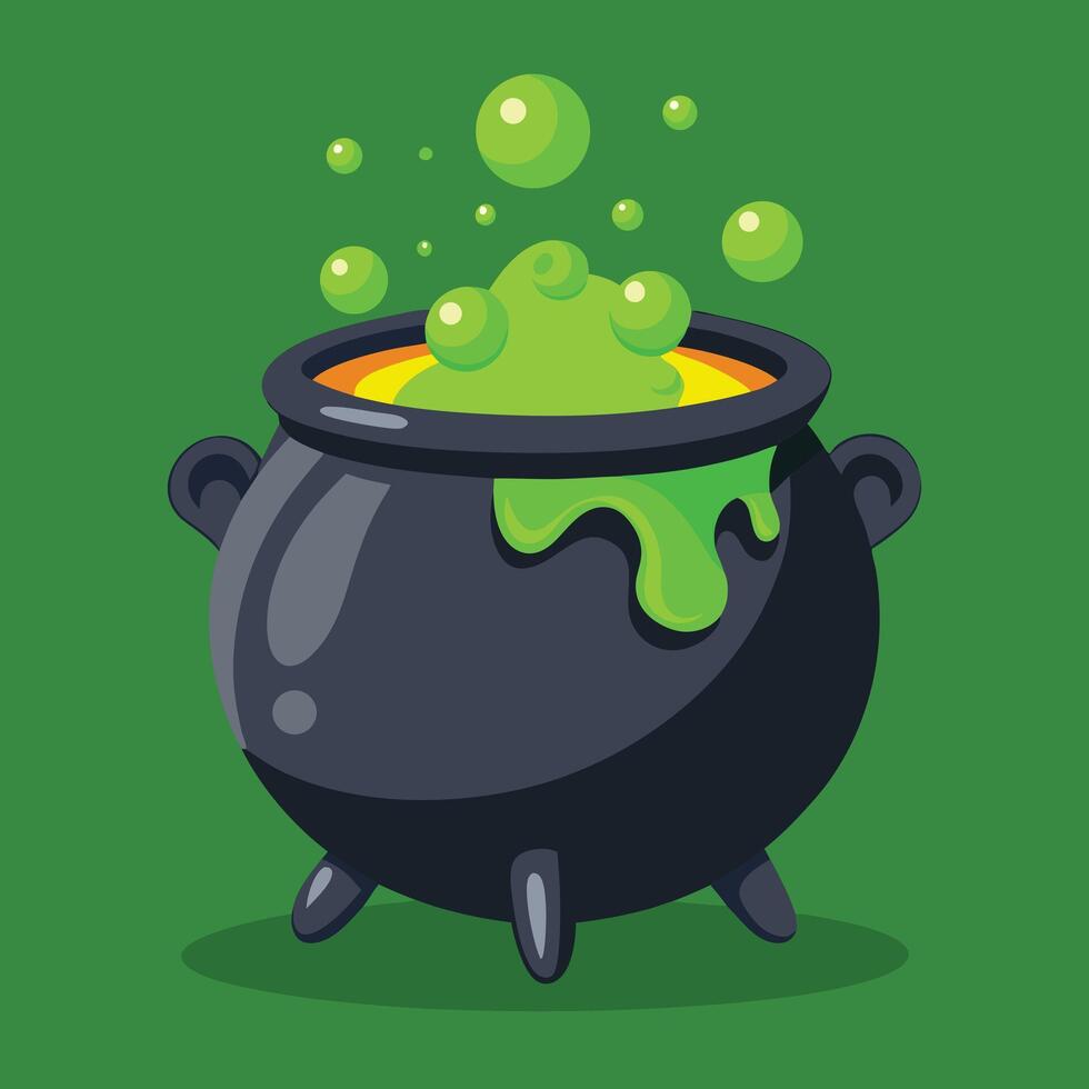 Cartoon Witch Cauldron With Green Potion vector