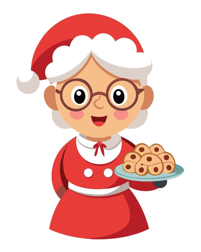 Cartoon Mrs Claus Serving Cookies Illustration vector